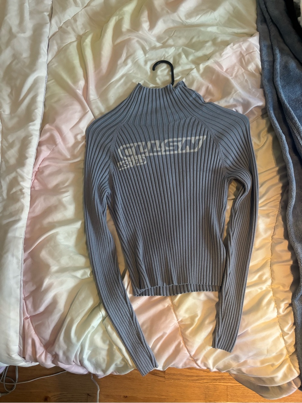 Ribbed turtleneck Sweater Top in Dusty Blue
